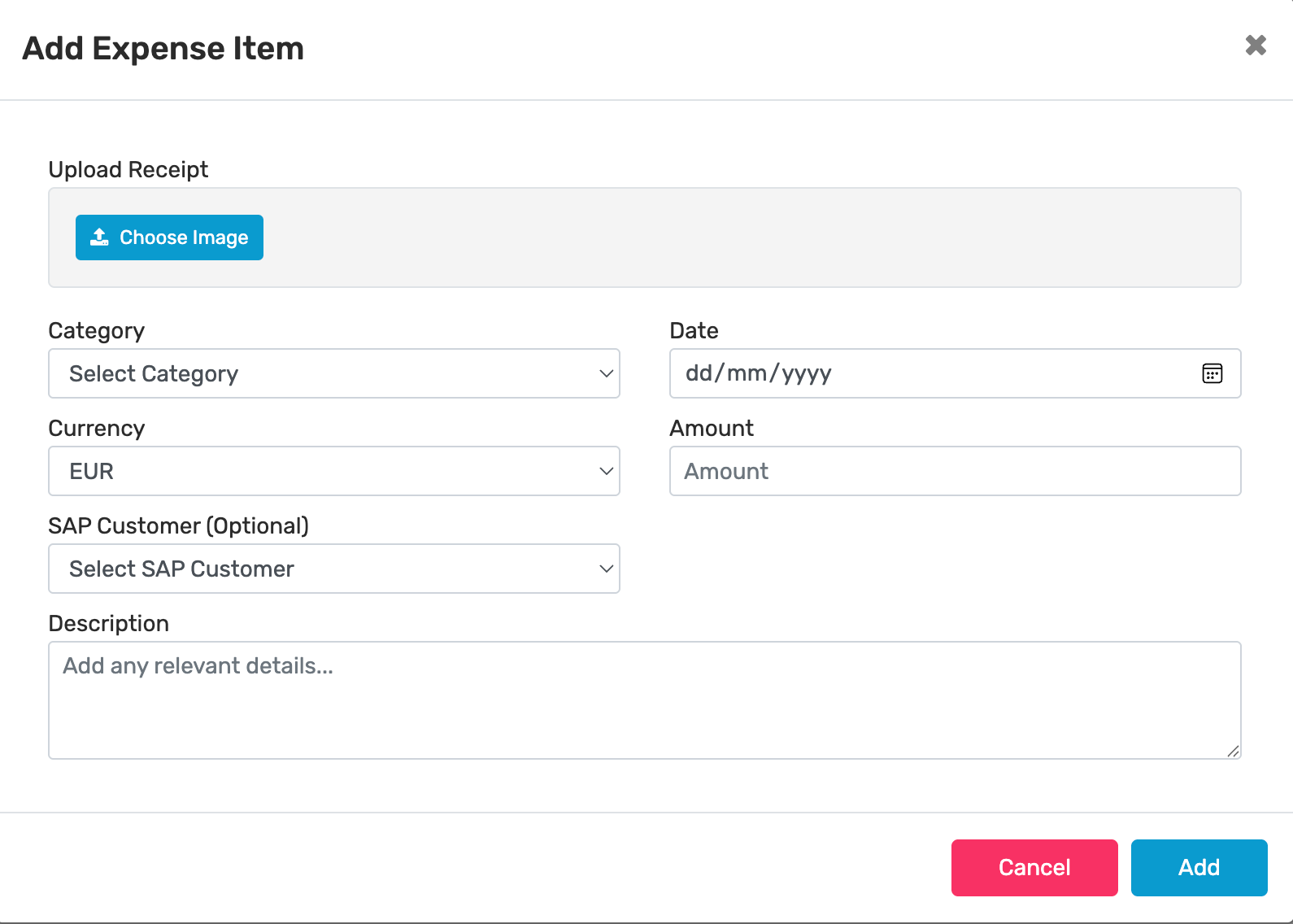 Expense entry screenshot